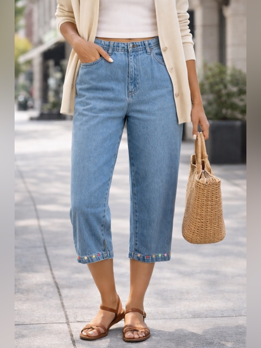 Christopher & Banks capris with coloured studs around hems